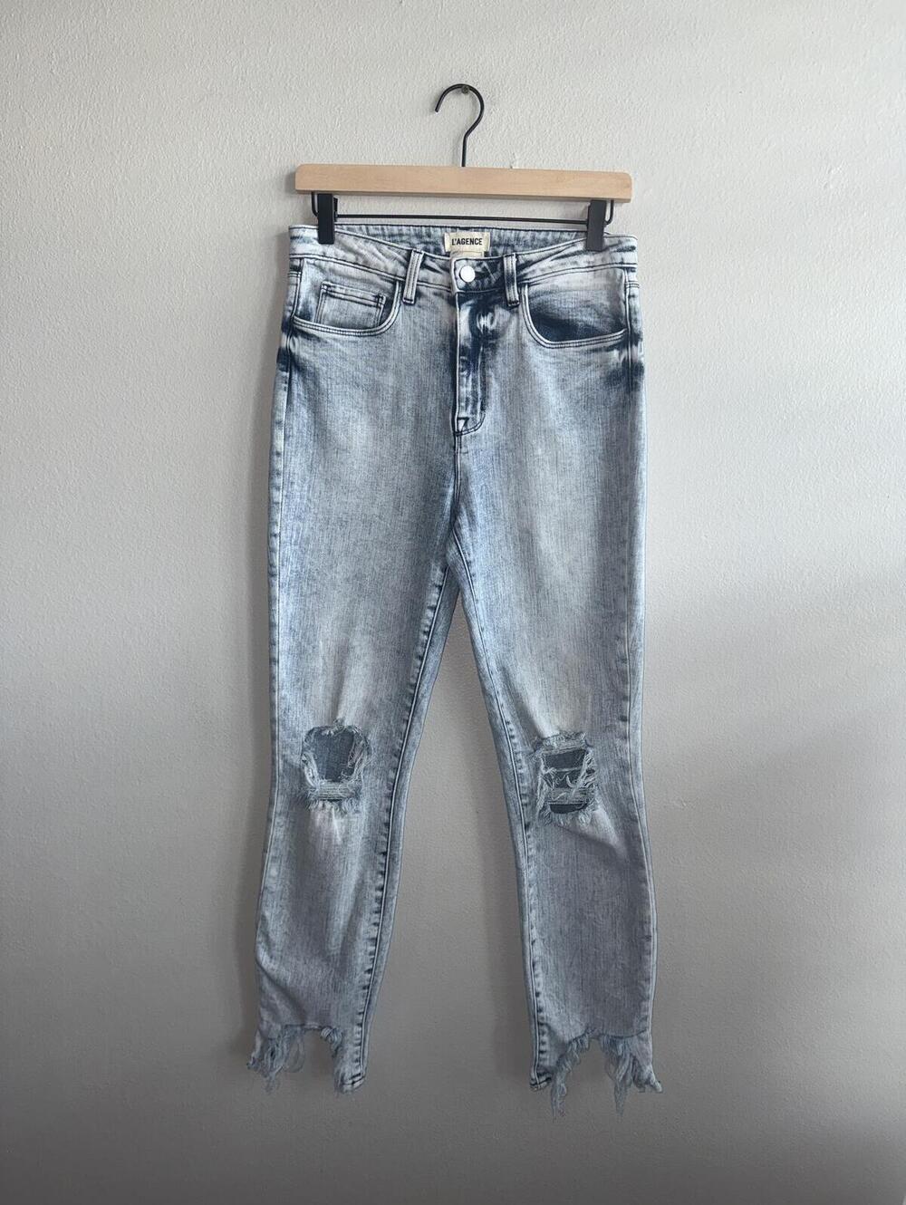 L'AGENCE Distressed Acid Wash Jeans Women's Size 27 Skinny Knee Hole Denim